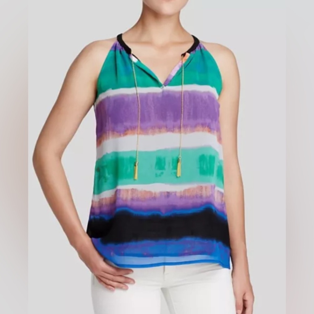 Calvin Klein Grass  Tie Dye Colorblock Stripe Chain Neck Top Size 2X